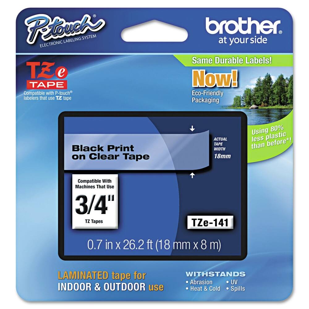 Brother - P-Touch TZE141 TZe 0.7 in. x 26.2 ft. Standard Adhesive Laminated Labeling Tape - Black on - Clear