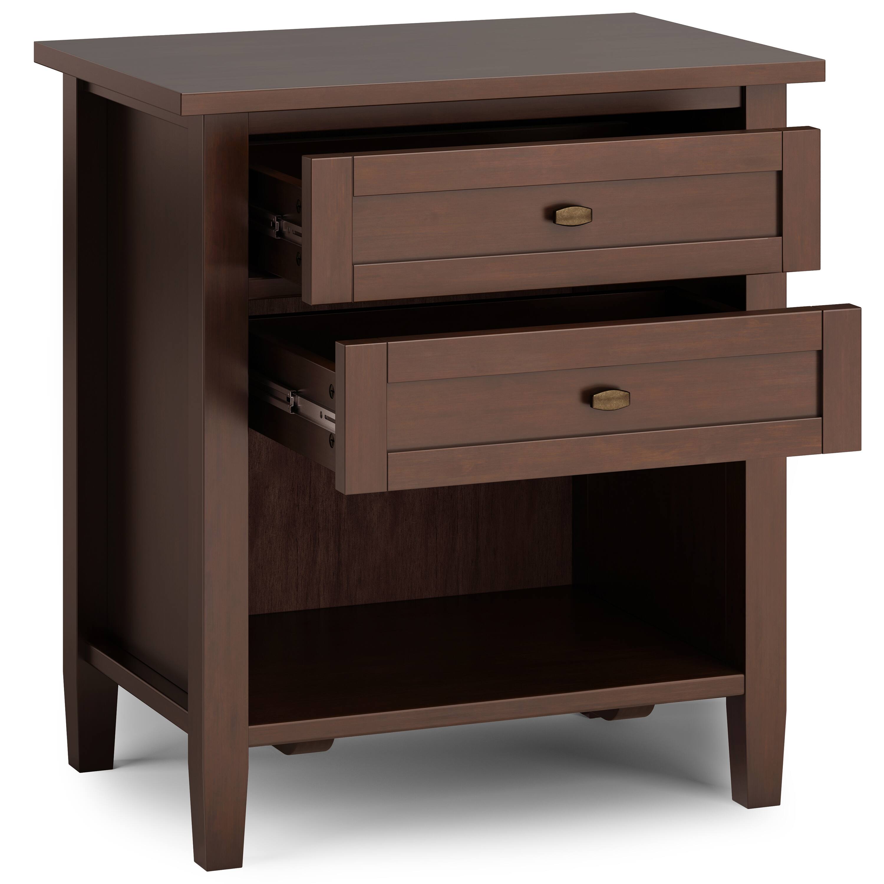 Back. Simpli Home - Warm Shaker Solid Wood 24 inch Wide Transitional Nightstand in Russet Brown - Russet Brown.