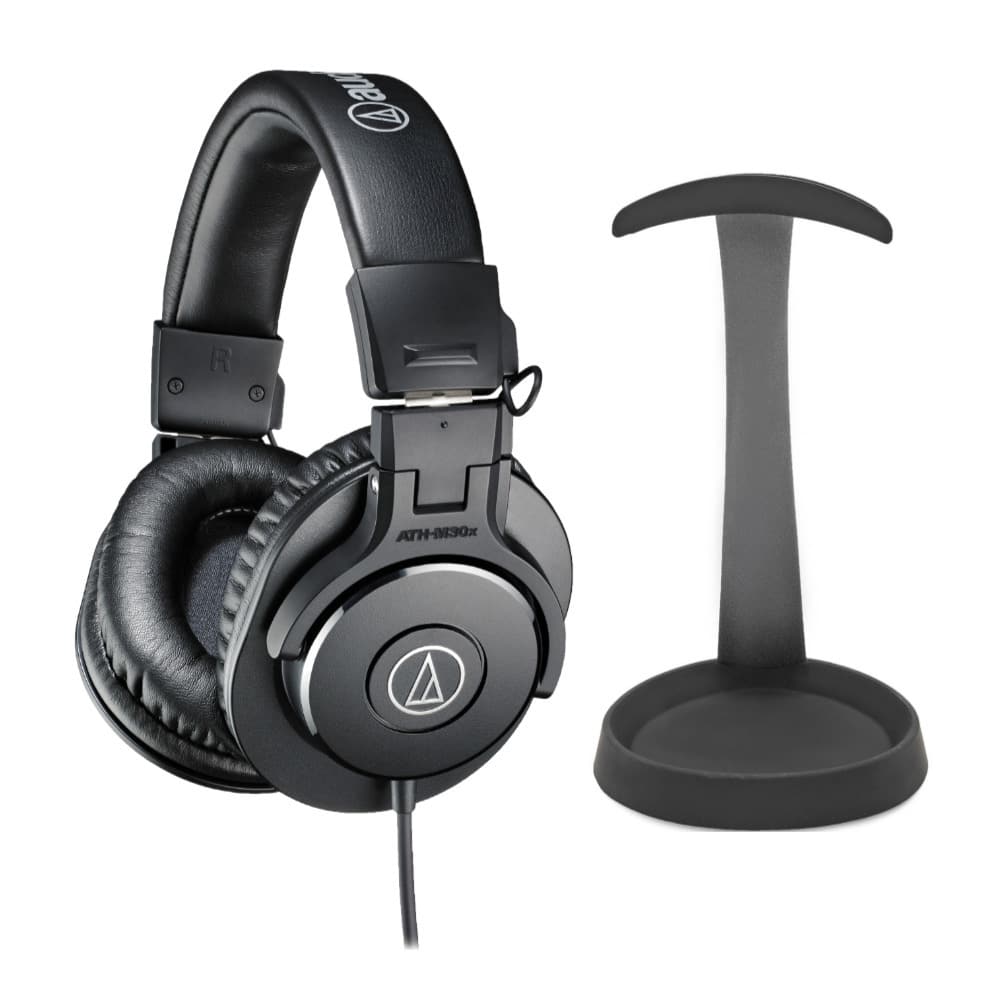 Audio-Technica - ATHM30X Headphones (Black) Bundle with Knox Gear Aluminum Stand