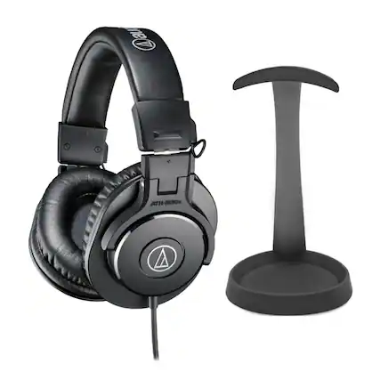 Front. Audio-Technica - Audio-Technica ATHM30X Headphones (Black) Bundle with Knox Gear Aluminum Stand.