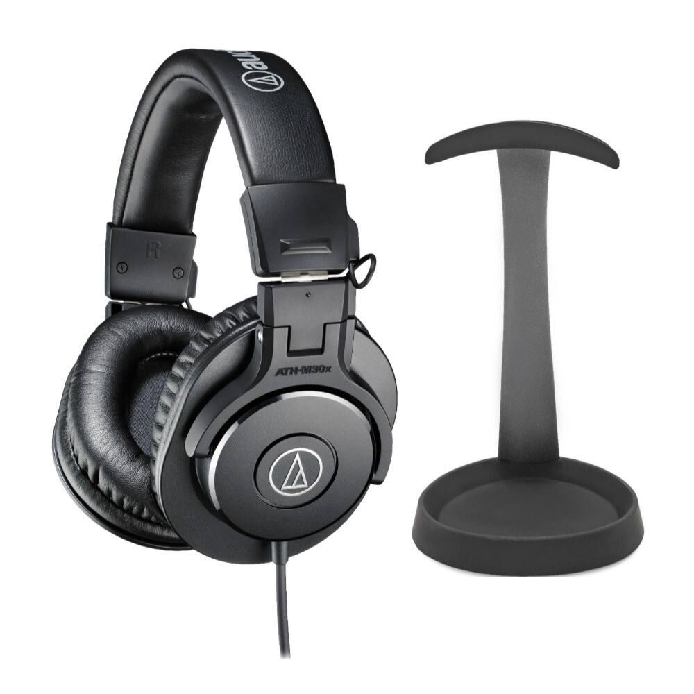 Audio-Technica - ATHM30X Headphones (Black) Bundle with Knox Gear Aluminum Stand