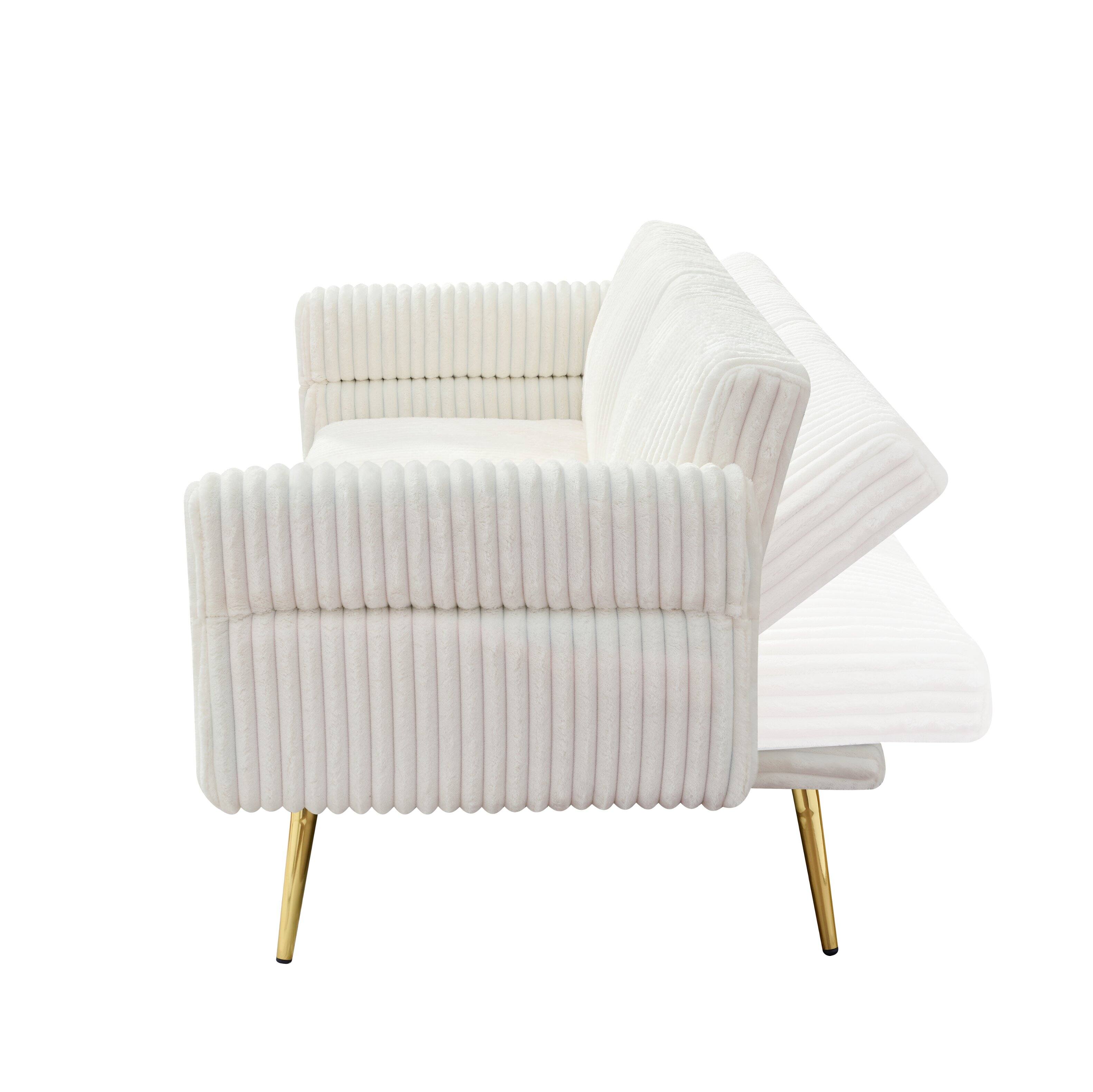 Alt View 10. Tiramisubest - 79 inch corduroy sofa bed,foldable double sofa bed with folding armrests,suitable for living room and small space,White - White.