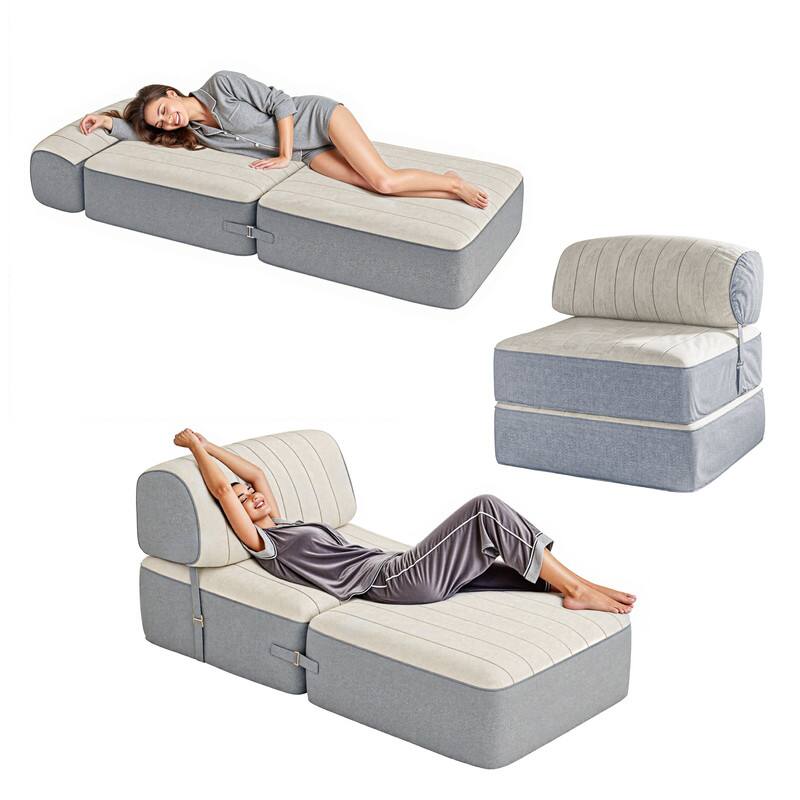 wowmax - Foldable Bean Bag Sofa Bed - Adjustable Backrest Lounger for Gaming, Sleep & Small Spaces - Gray