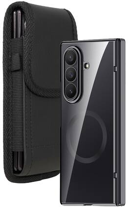 Nakedcellphone - Combo for Samsung Galaxy Z Fold 7 Phone - Case with Built-In Screen/Hinge Protector and Belt Clip Pouch Holder - Black