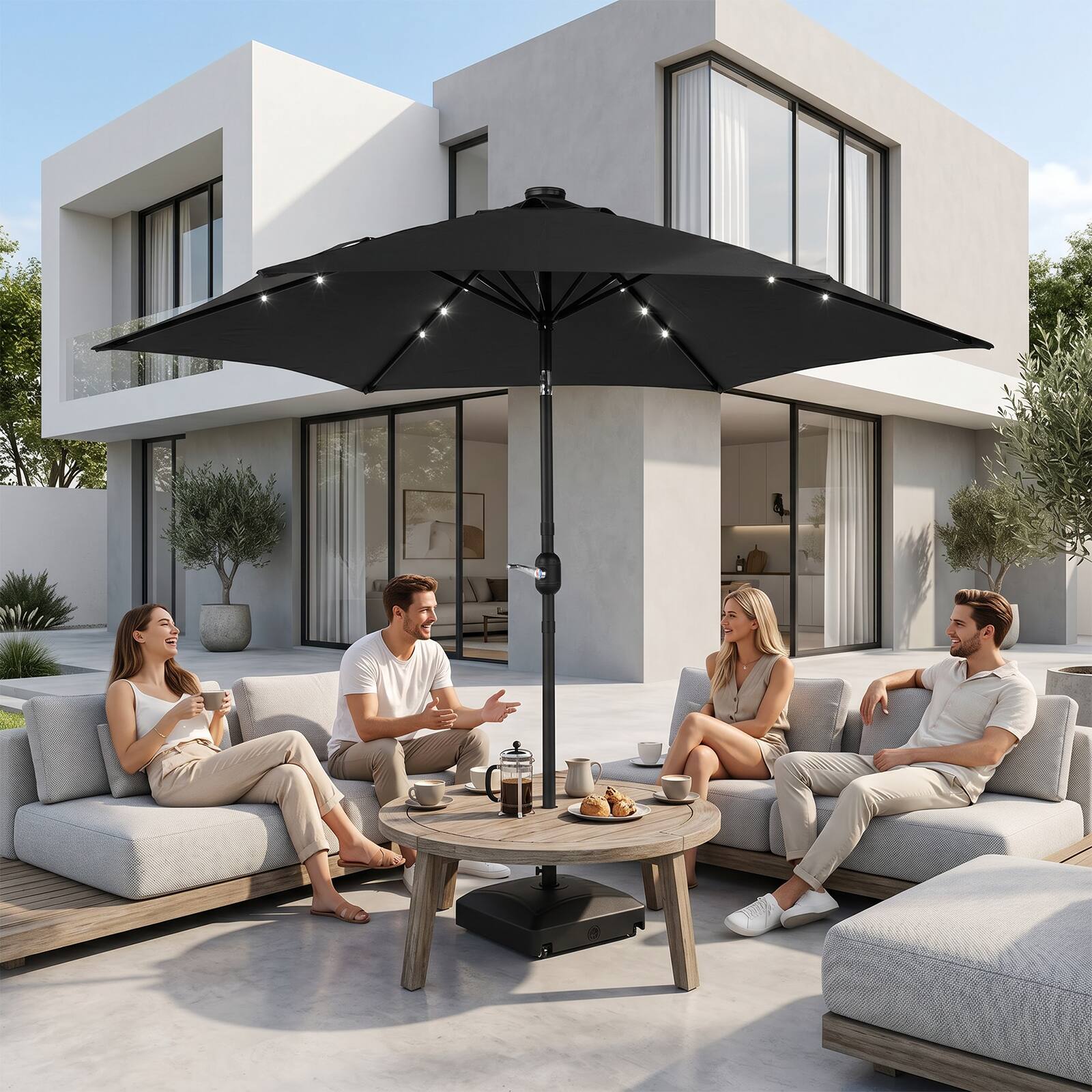 Angle. Winado - Patio Umbrella with Solar Lights, Outdoor Umbrella with Push Button Tilt and Crank, Umbrella Outdoor Patio.