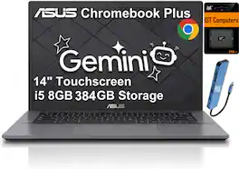 ASUS - CX34 14" FHD Chromebook Plus Laptop with Google AI - Intel Core i5 - 8GB Memory - 128GB SSD + 256GB SD Card - 256GB SD Card - Rock Grey
