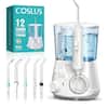 COSLUS Enjoys 12 Levels Pressure Adjustment 2 Modes BPA.
- EX2 Oral Irrigator Munddusche
- 600mL
- ON 400 200 OFF
- COSLUS
- U
- Floss Massage
- 4 6 4 in 1
- 10 5