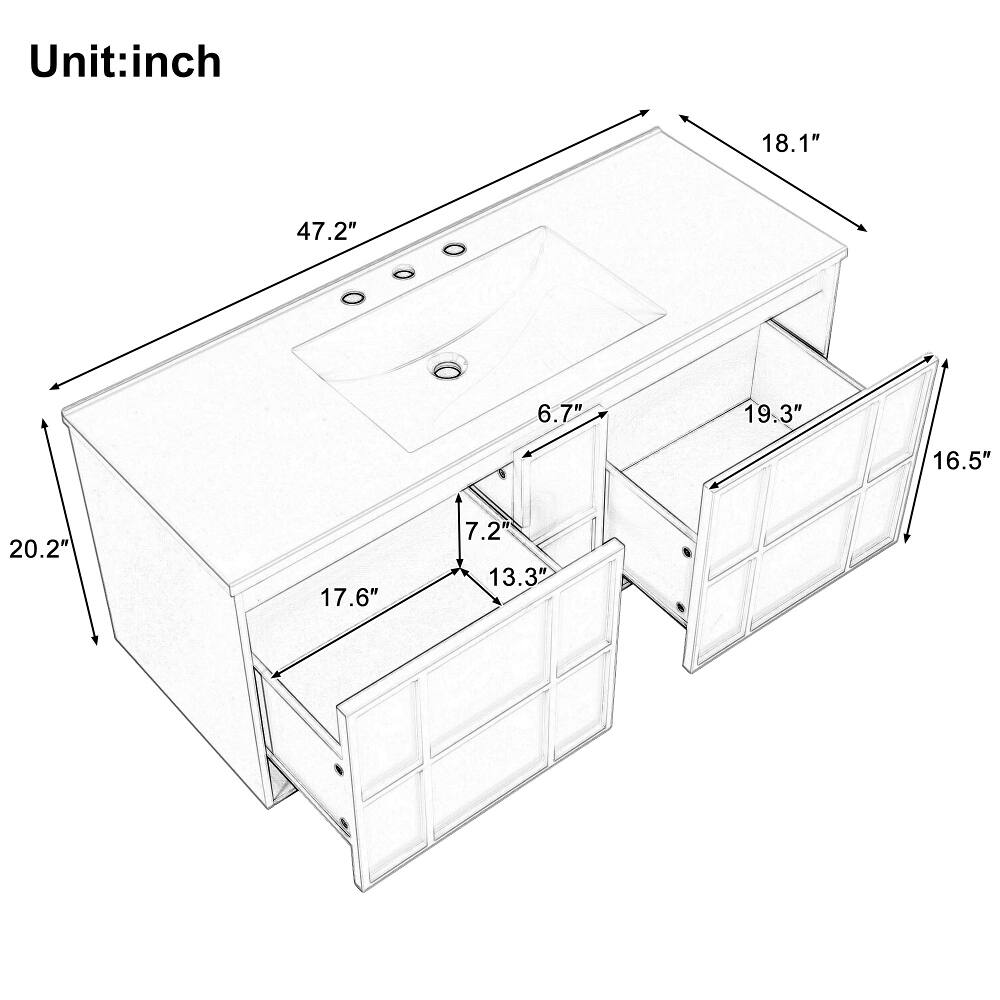 Unit: inch

18.1"
47.2"
6.7"
19.3"
16.5"
20.2"
17.6"
7.2"
13.3"