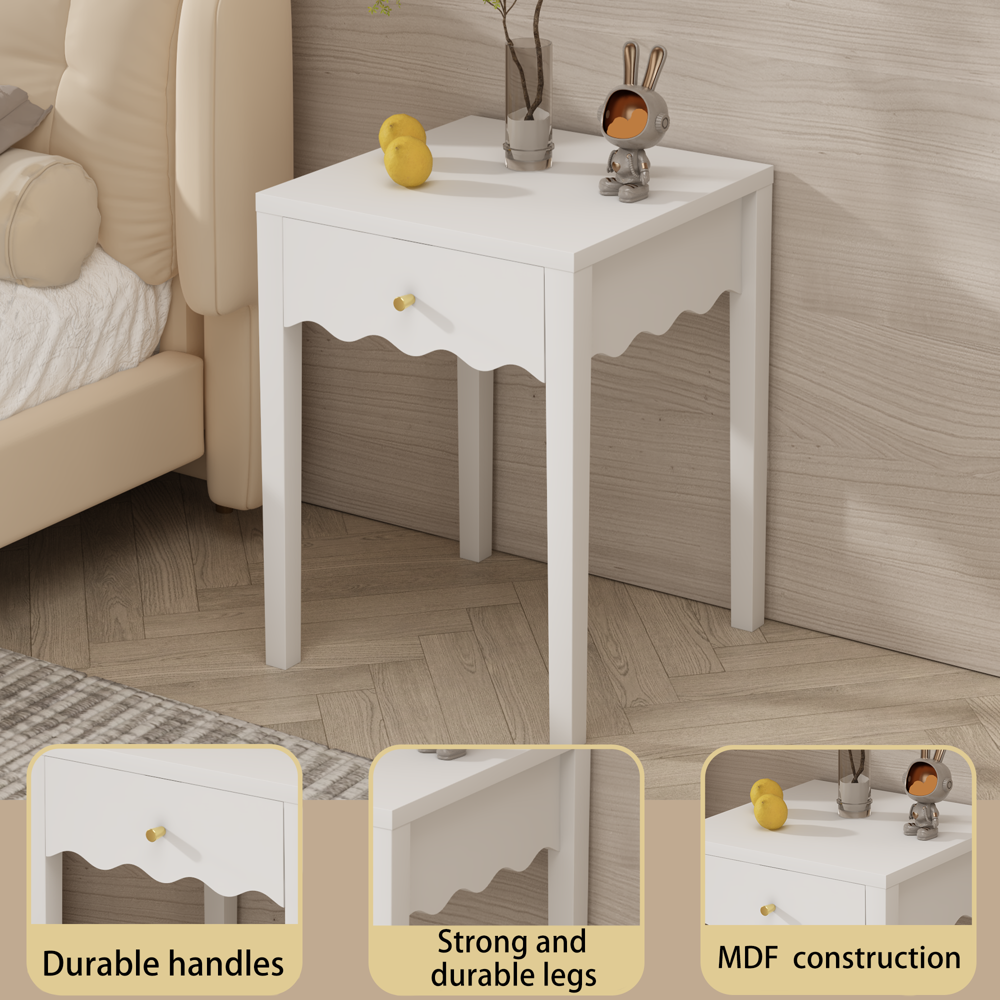- Durable handles
- Strong and durable legs
- MDF construction