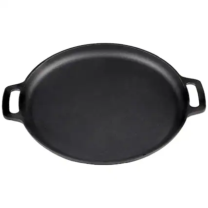 Front. Sunnydaze - Seasoned Cast Iron Pizza Pan with Handles - 13.75-Inch - Black.