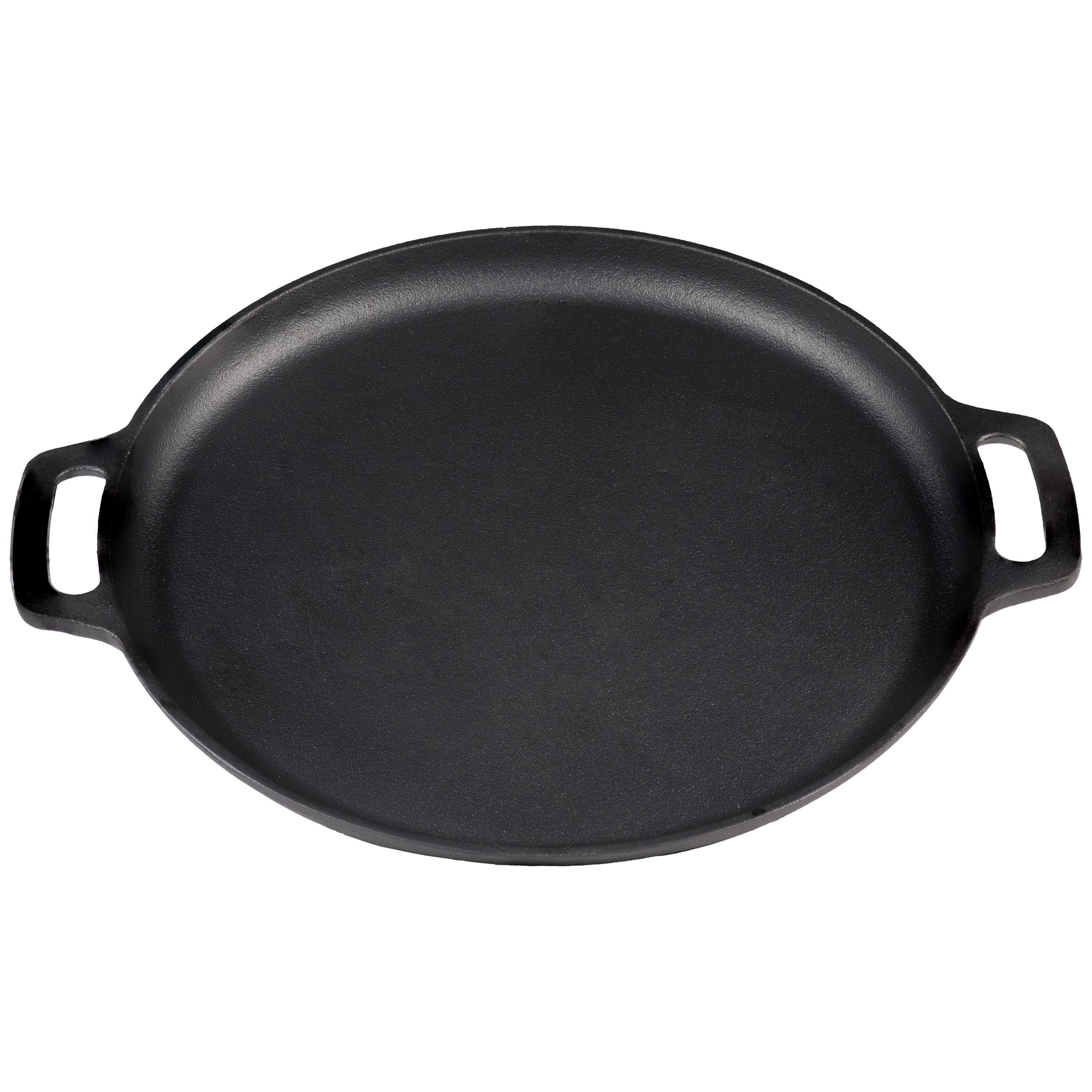 Sunnydaze - Seasoned Cast Iron Pizza Pan with Handles - 13.75-Inch - Black