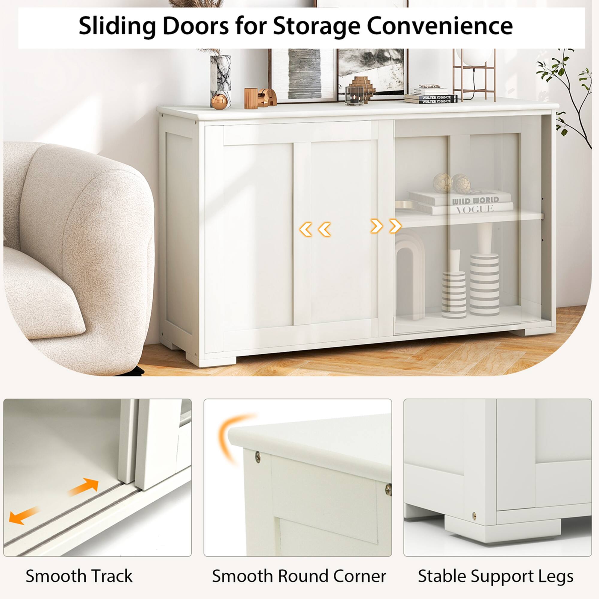 Sliding Doors for Storage Convenience
Smooth Track
Smooth Round Corner
Stable Support Legs
EOS C MAN / WILD WORLD VOGLE