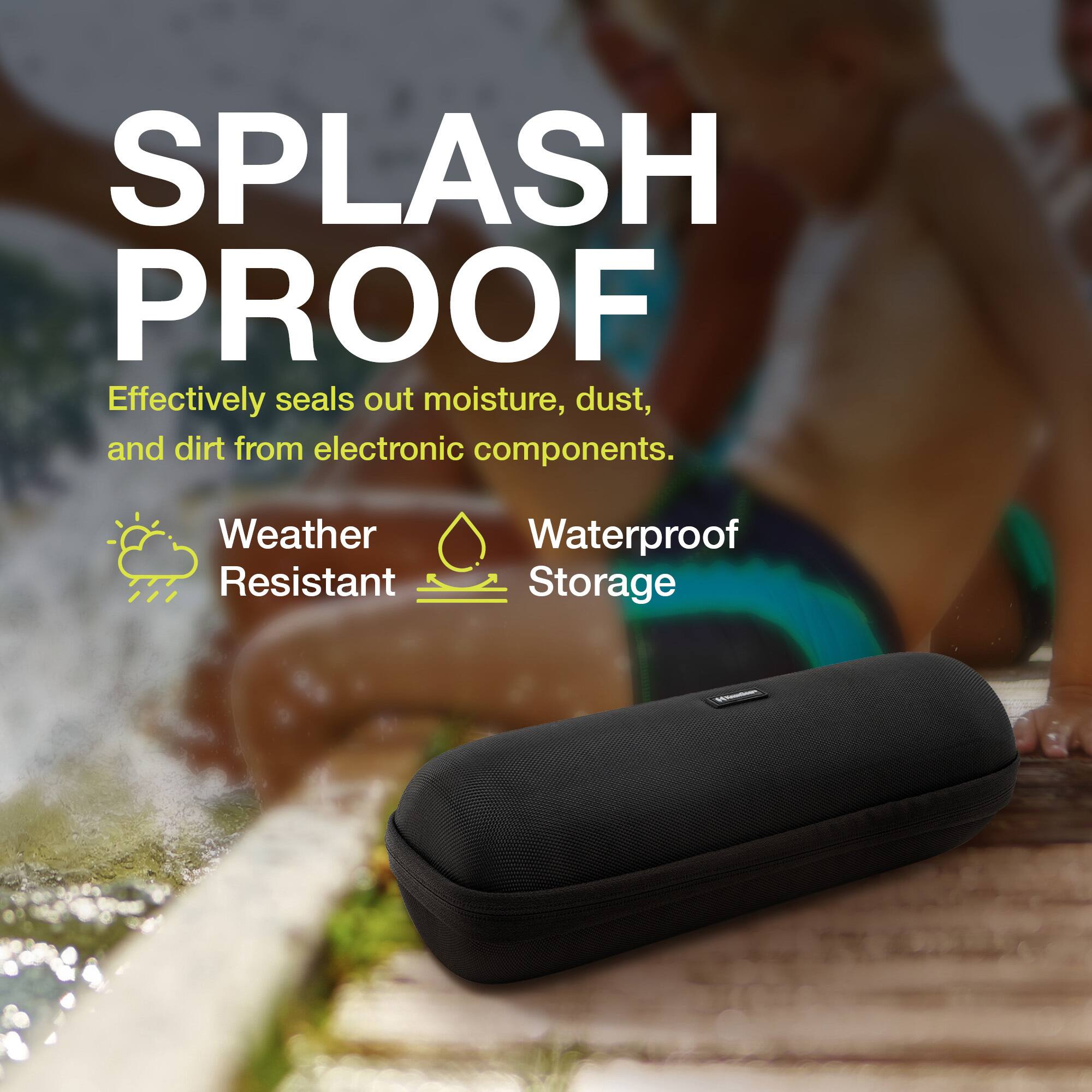 SPLASH PROOF  
Effectively seals out moisture, dust, and dirt from electronic components.  

Weather Resistant  
Waterproof Storage