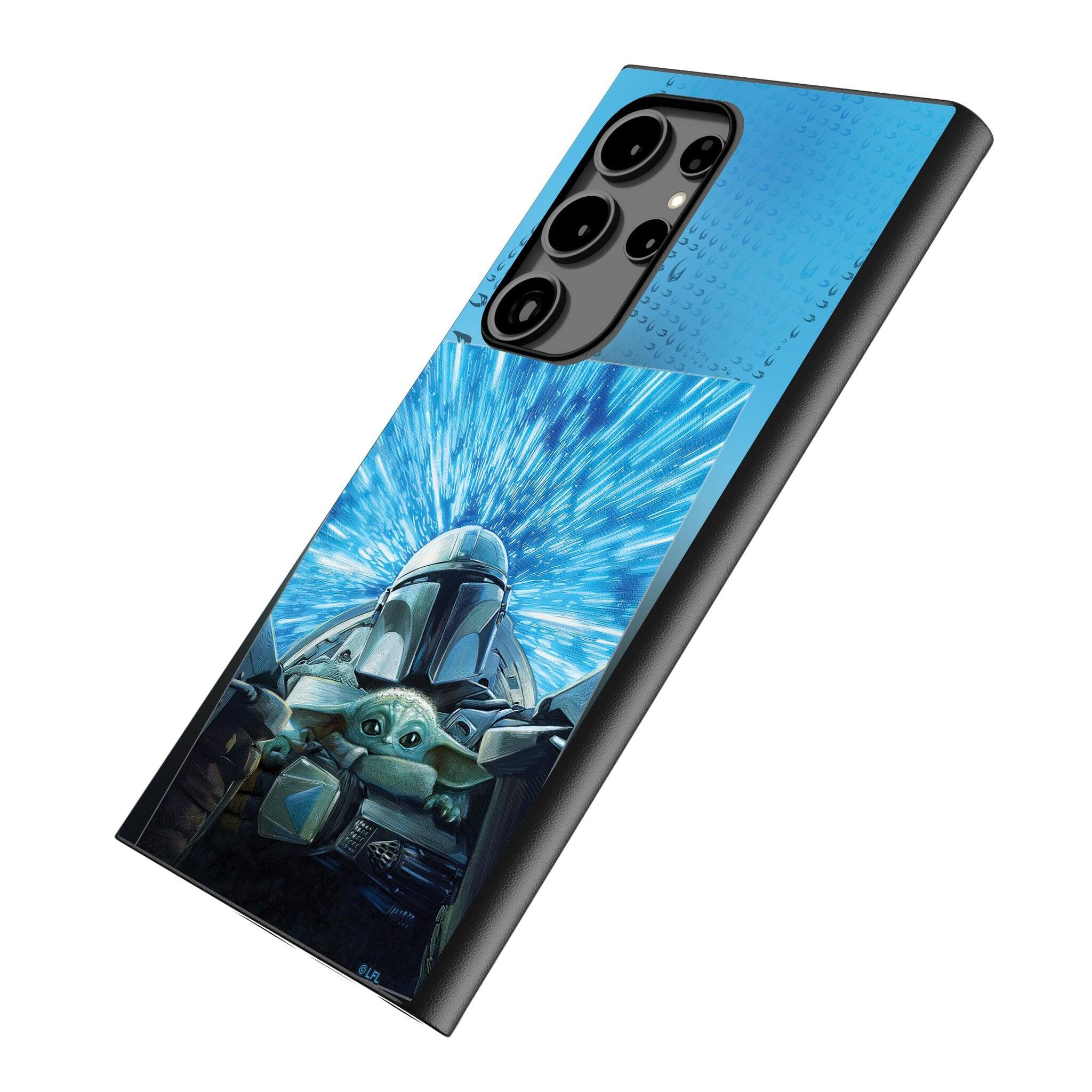 Angle. Keyscaper - Star Wars: The Mandalorian Portrait MagSafe Compatible Phone Case - Samsung Galaxy S25 Plus - Grogu and Din Djarin.