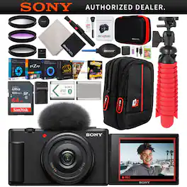 Bundle - Sony - ZV-1F Vlog Camera with 4K Video for Content Creators and Vloggers Black