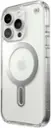 The image shows a white iPhone case with a clear back. The case is designed to protect the phone and showcase the Apple logo on the back. The case is made of clear plastic, allowing the user to see the phone's design and features. The Apple logo is prominently displayed on the case, making it a stylish and functional accessory for the iPhone.
