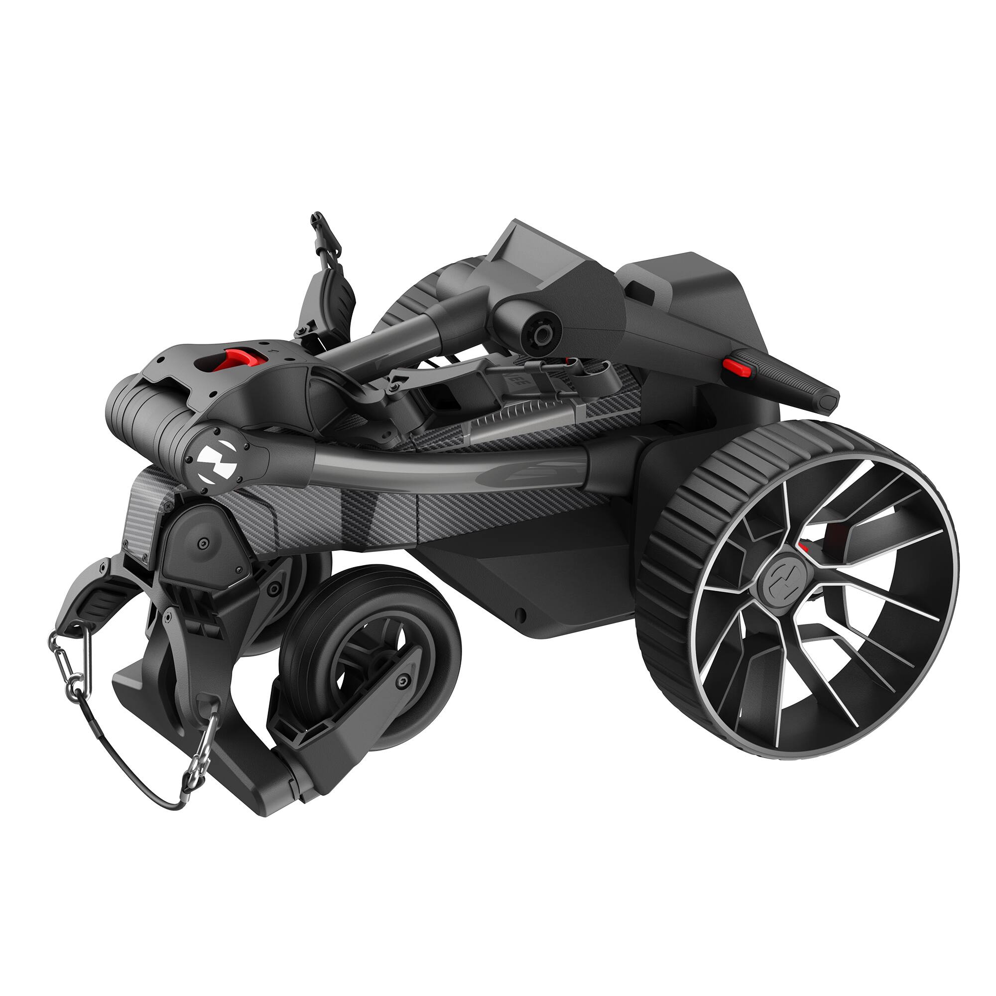 Angle. NAVEE - Birdie 3X Electric Golf Cart with Follow Me, 36 Hole Max Range, Dual Motor Assist, Remote, Foldable - Black.