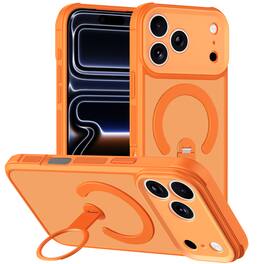 Dteck - for Apple iPhone 17 Pro Max Magnetic Case,Skin-feel Shockproof Non-Slip Bumper Matte Cover with Rotating Ring Holder - Orange