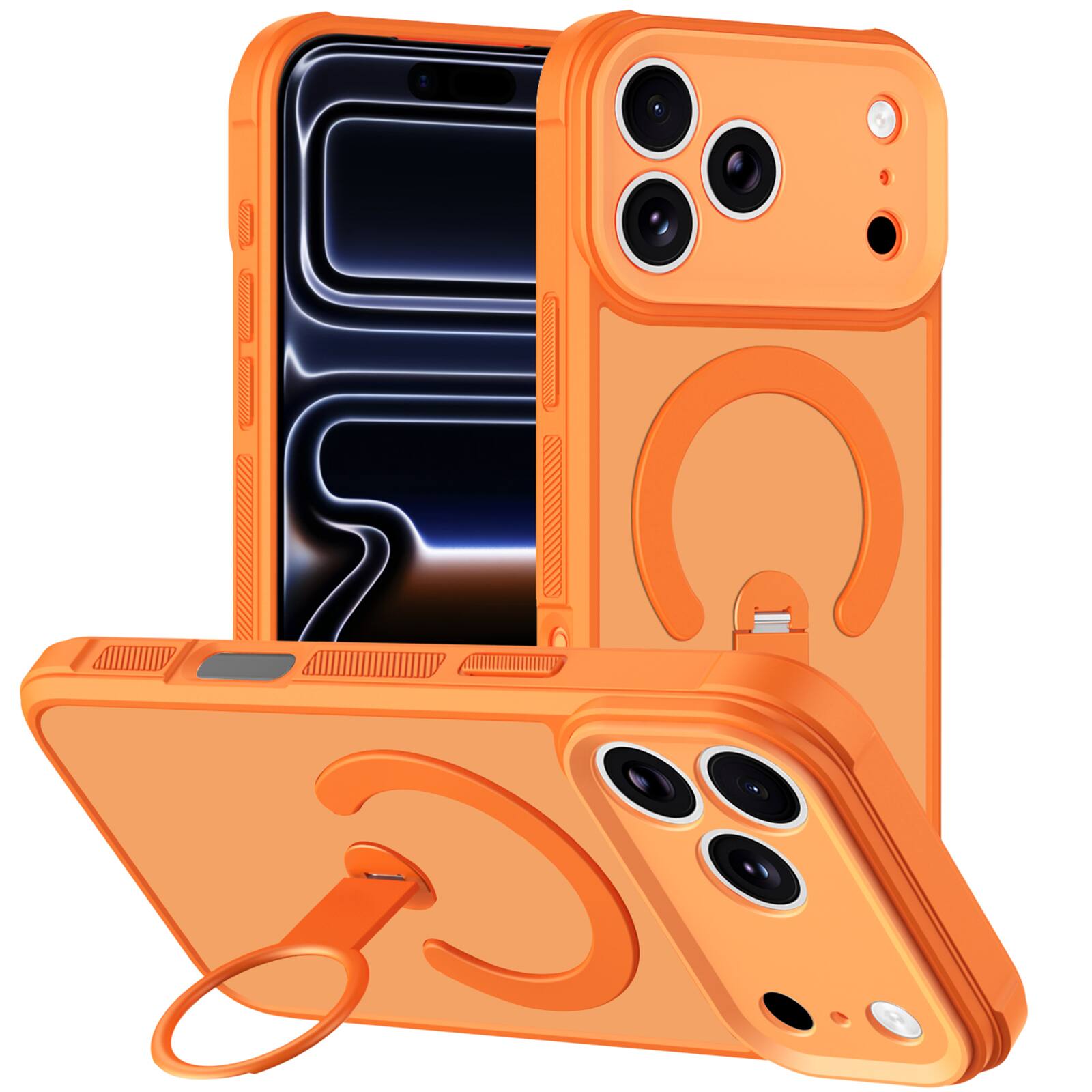 Front. Dteck - for Apple iPhone 17 Pro Max Magnetic Case,Skin-feel Shockproof Non-Slip Bumper Matte Cover with Rotating Ring Holder - Orange.