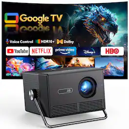 Happrun - 3000 ANSI Lumens Outdoor Smart Projector with Google TV 4K Decoding Auto Focus Dolby Audio Wi-Fi and Bluetooth - Gray
