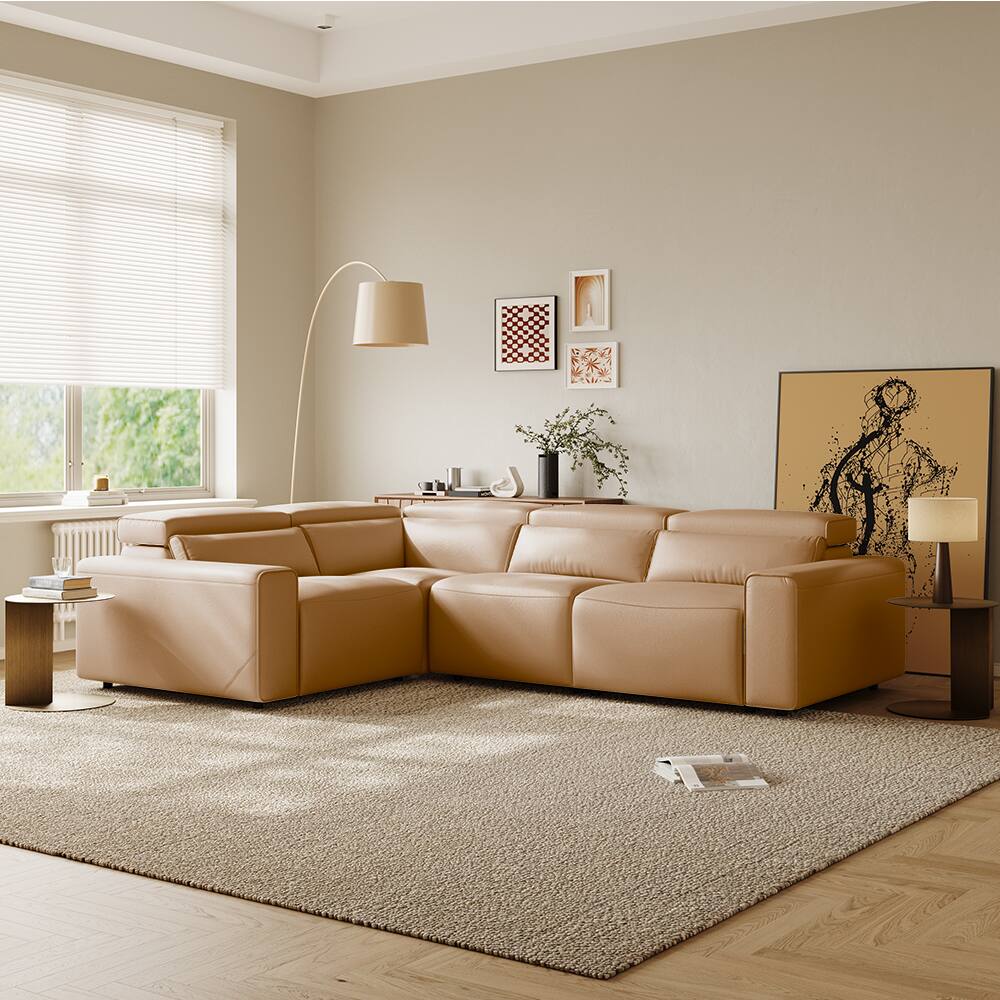 Angle. POVISON - 111.02"Power Corner Sofa L-shaped Electric Reclining Couch, 2 Extendable Recliners, USB Charging, Living Room, Khaki - Khaki Sustainable Leather.