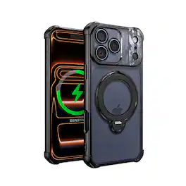 Dteck - Mag Safe Case For Apple iPhone 17 Pro Plating Shock-Resistant Anti-Scratch Ring Kickstand Rugged Cover - Black