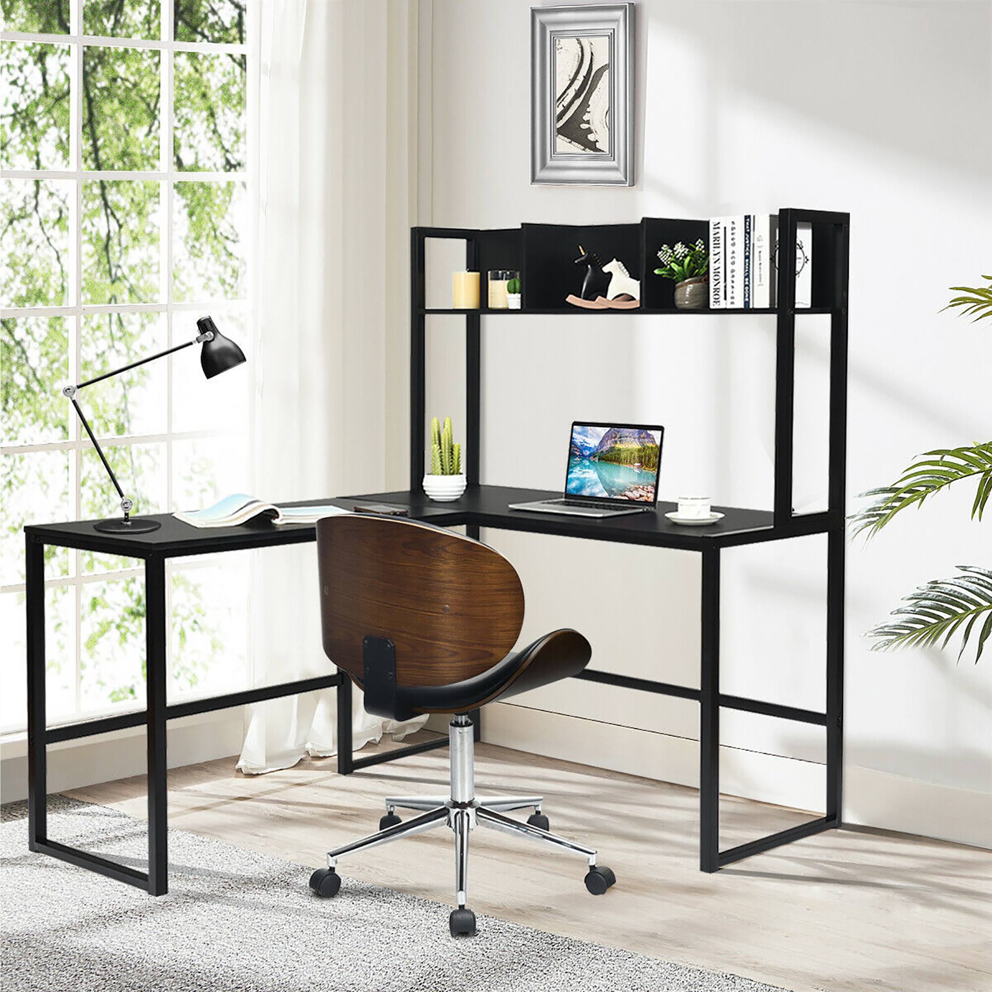 Alt View 3. Costway - Costway 55" L-Shaped Desk Corner Computer Desk w/Hutch - Black.