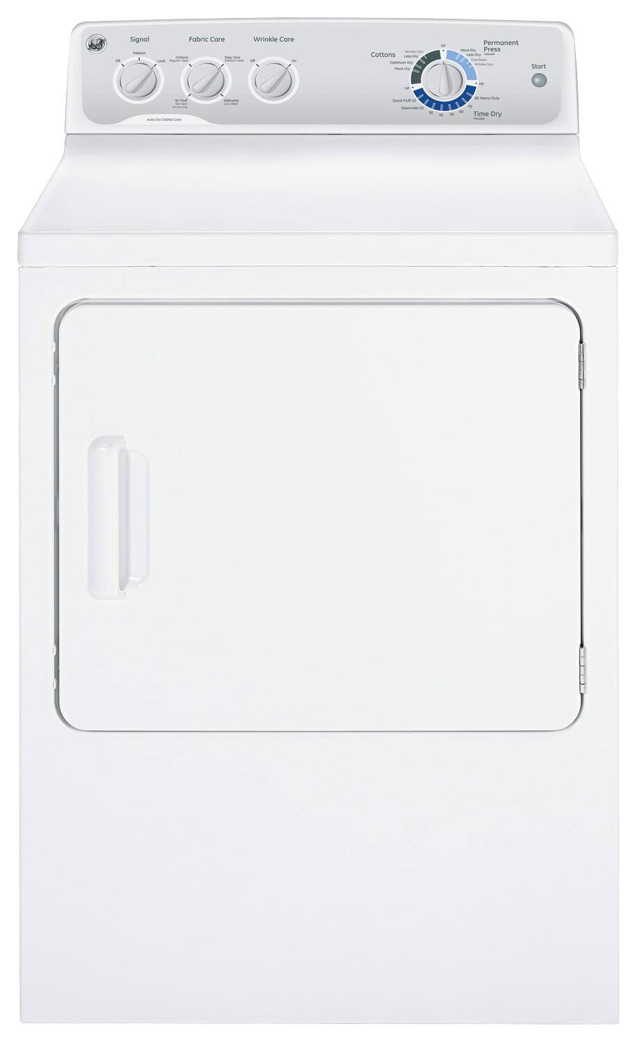 Front. GE - 6.0 Cu. Ft. 10-Cycle Electric Dryer - White on White.