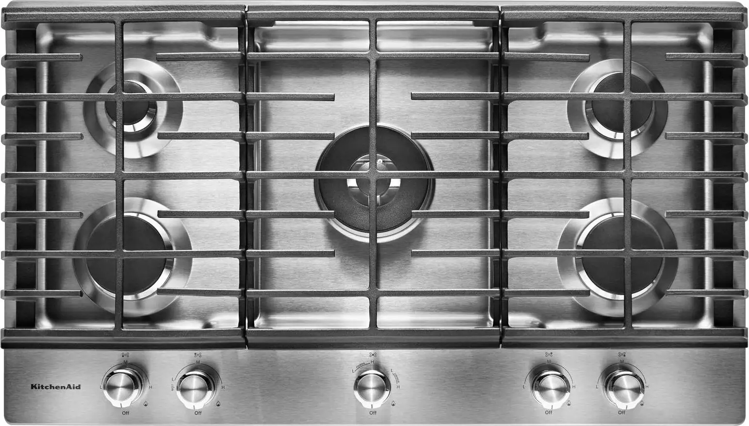 Front. KitchenAid - 36" Built-In Gas Cooktop - Stainless steel.