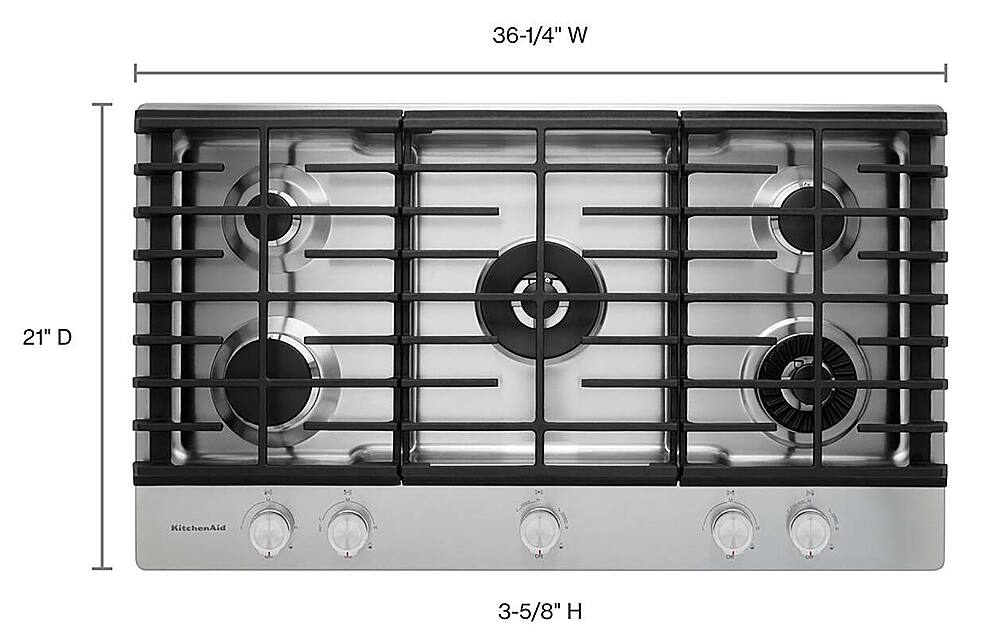 Alt View 11. KitchenAid - 36" Built-In Gas Cooktop - Stainless steel.
