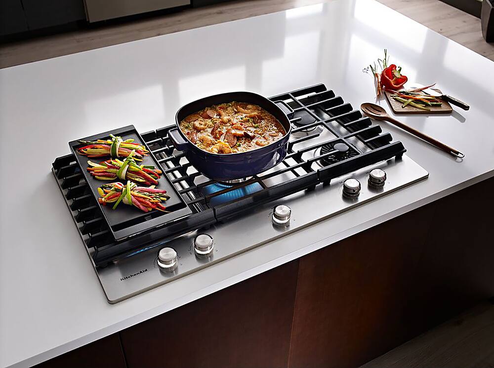 Alt View 21. KitchenAid - 36" Built-In Gas Cooktop - Stainless steel.