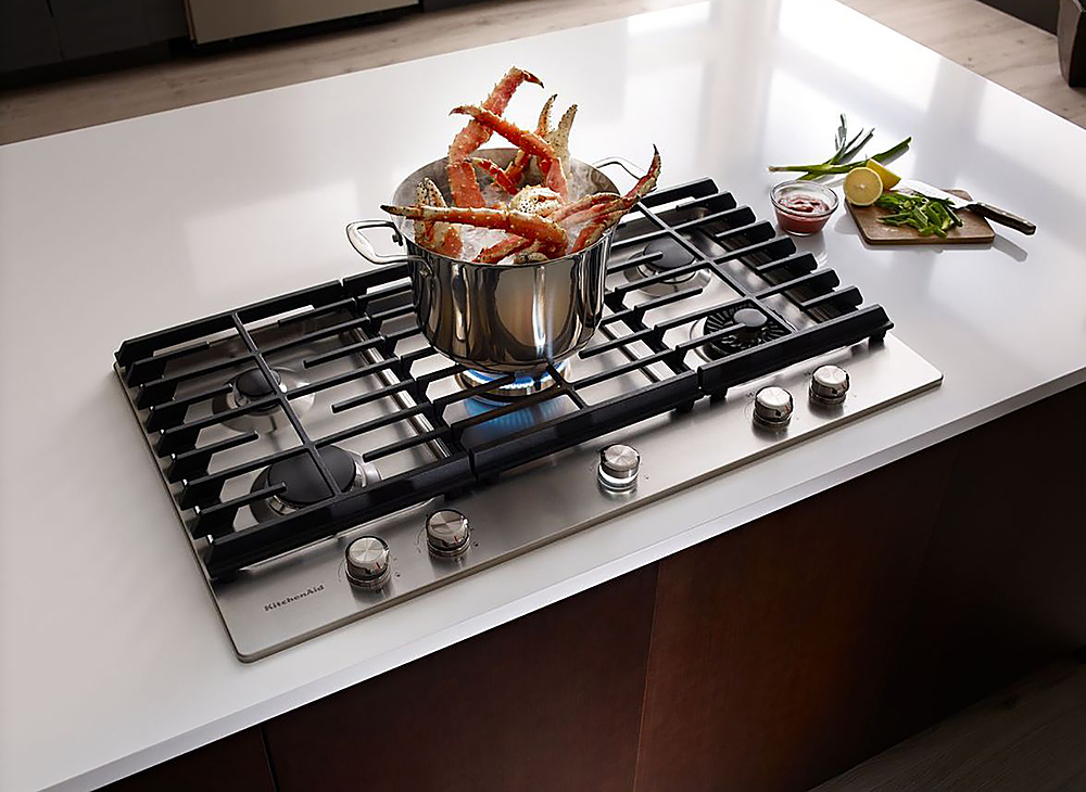 KCGS950ESS KitchenAid 30'' 5-Burner Gas Cooktop with Griddle & Dual Ring  Burner - Stainless Steel