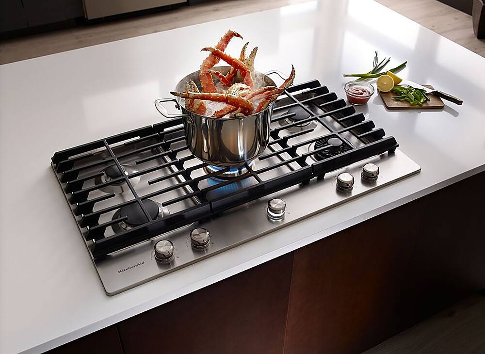 Alt View 22. KitchenAid - 36" Built-In Gas Cooktop - Stainless steel.