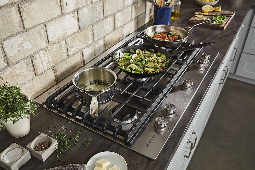 Alt View 24. KitchenAid - 36" Built-In Gas Cooktop - Stainless steel.