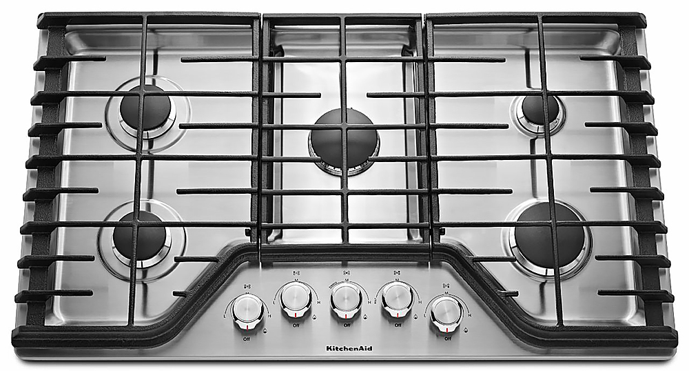 Even-Heat 5K BTU Simmer Burner Metal Control Knobs,and Full-Width Cast-Iron Grates in Stainless Steel KITCHENAID KCGS350ESS 30 Gas Cooktop with 5 Sealed Burners 17K BTU Multiflame Burner Electronic Ignition 