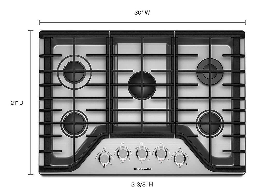 Alt View 11. KitchenAid - 30" Built-In Gas Cooktop - Stainless steel.