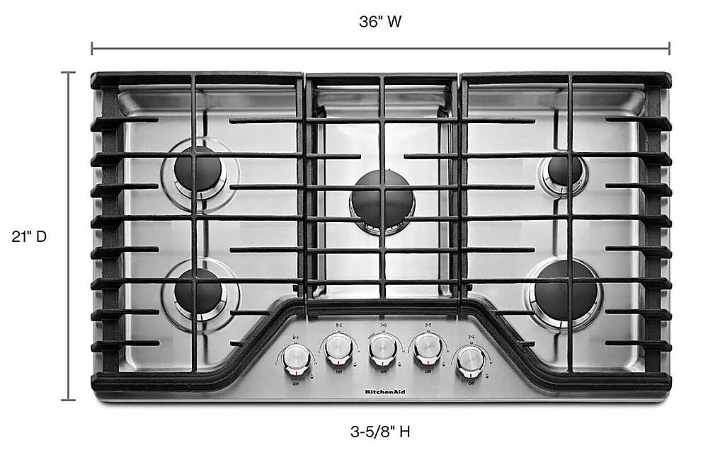 Alt View 11. KitchenAid - 36" Built-In Gas Cooktop - Stainless steel.