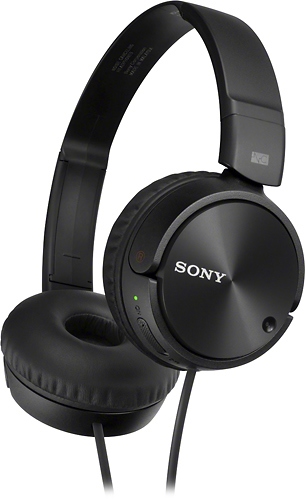 Left View: Sony - Noise-Canceling Wired On-Ear Headphones - Black