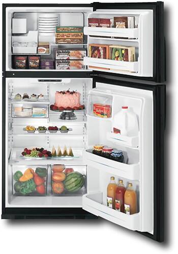 Front Standard. GE - 21.7 Cu. Ft. Top-Mount Refrigerator - Black-on-Black.