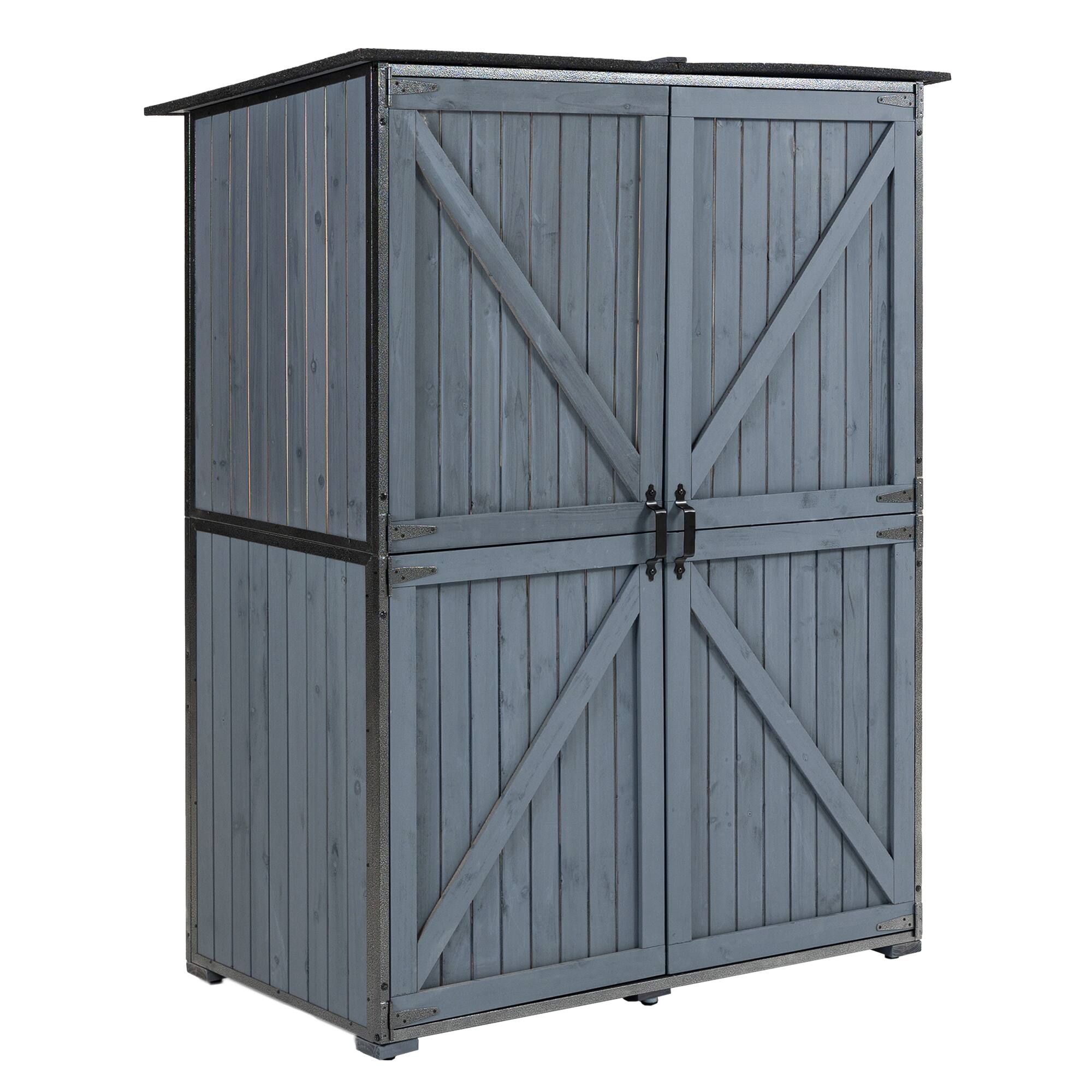 Front. APRILSOUL - Outdoor Storage Cabinet 55.1 inch L X 29.1 inch W X 68.9 inch H Garden Shed Tool Shed with Metal Frame Structure - Blue Gray.