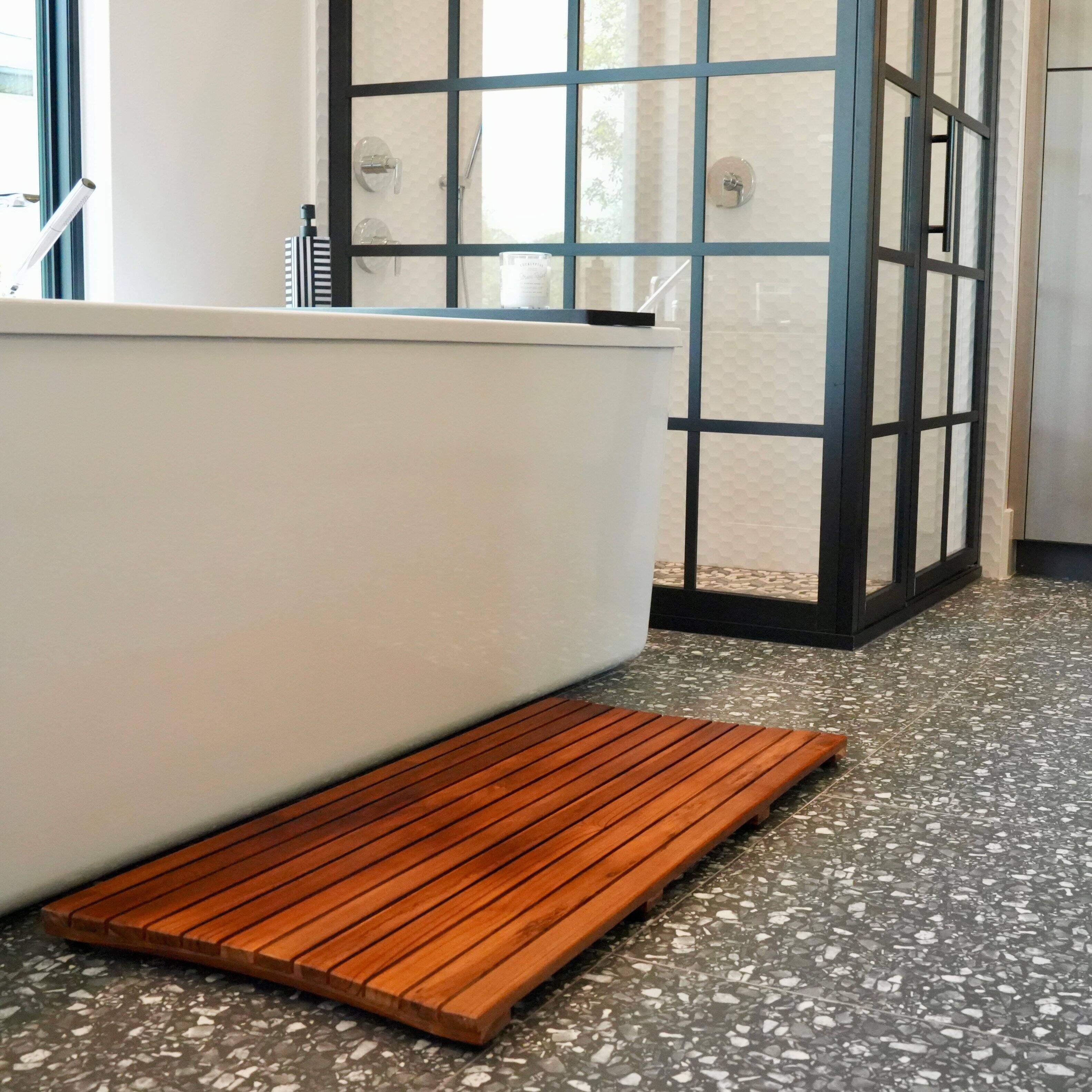 Angle. EcoDecors - EcoDecors® Eleganto® 40" x 20" Slatted Solid Teak Bath Floor Mat in EarthyTeak Finish - EarthyTeak.