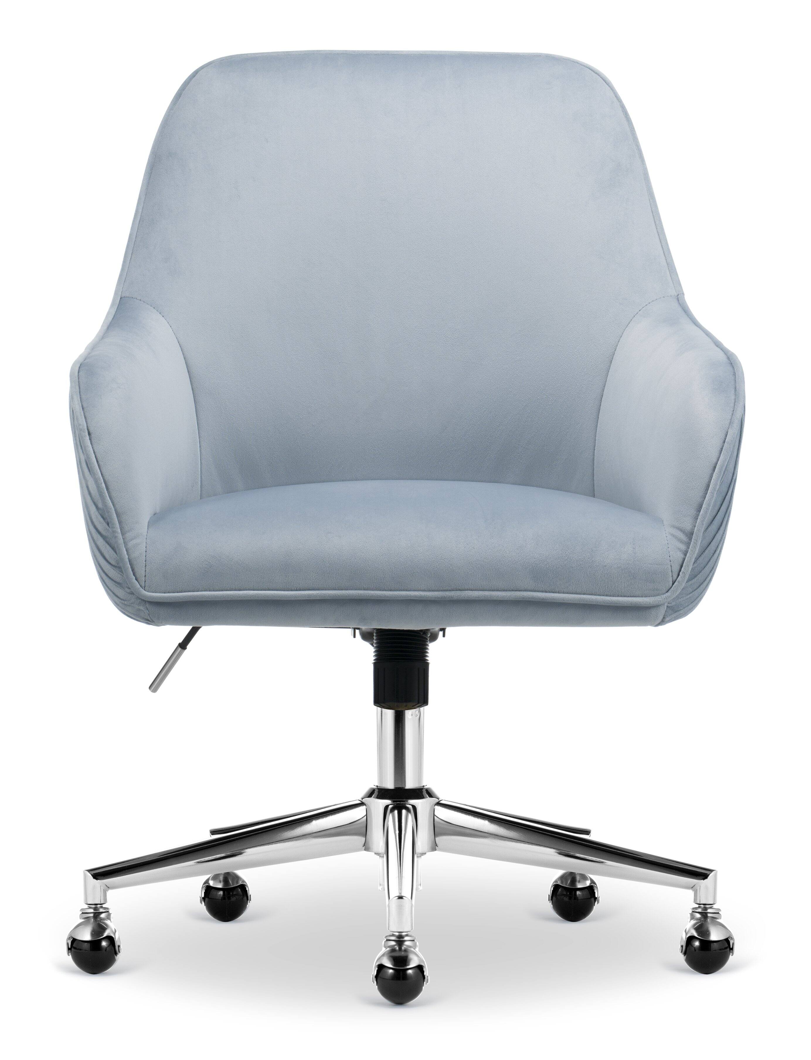 Alt View 17. Serta - Chloe Soft Velvet Modern Home Office Chair - Ash Blue - Silver Chrome Base.