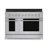 Front. Hauslane - HausPro 48 in. 8 Burners (20,000 BTU) Freestanding Dual Fuel Range in Stainless Steel with Double Convection Oven Silver - Stainless Steel.