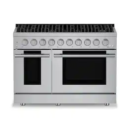 Hauslane - HausPro 48 in. 8 Burners (20,000 BTU) Freestanding Dual Fuel Range in Stainless Steel with Double Convection Oven Silver - Stainless Steel