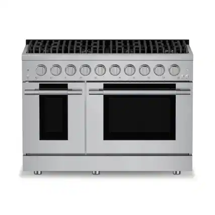 Front. Hauslane - HausPro 48 in. 8 Burners (20,000 BTU) Freestanding Dual Fuel Range in Stainless Steel with Double Convection Oven Silver - Stainless Steel.