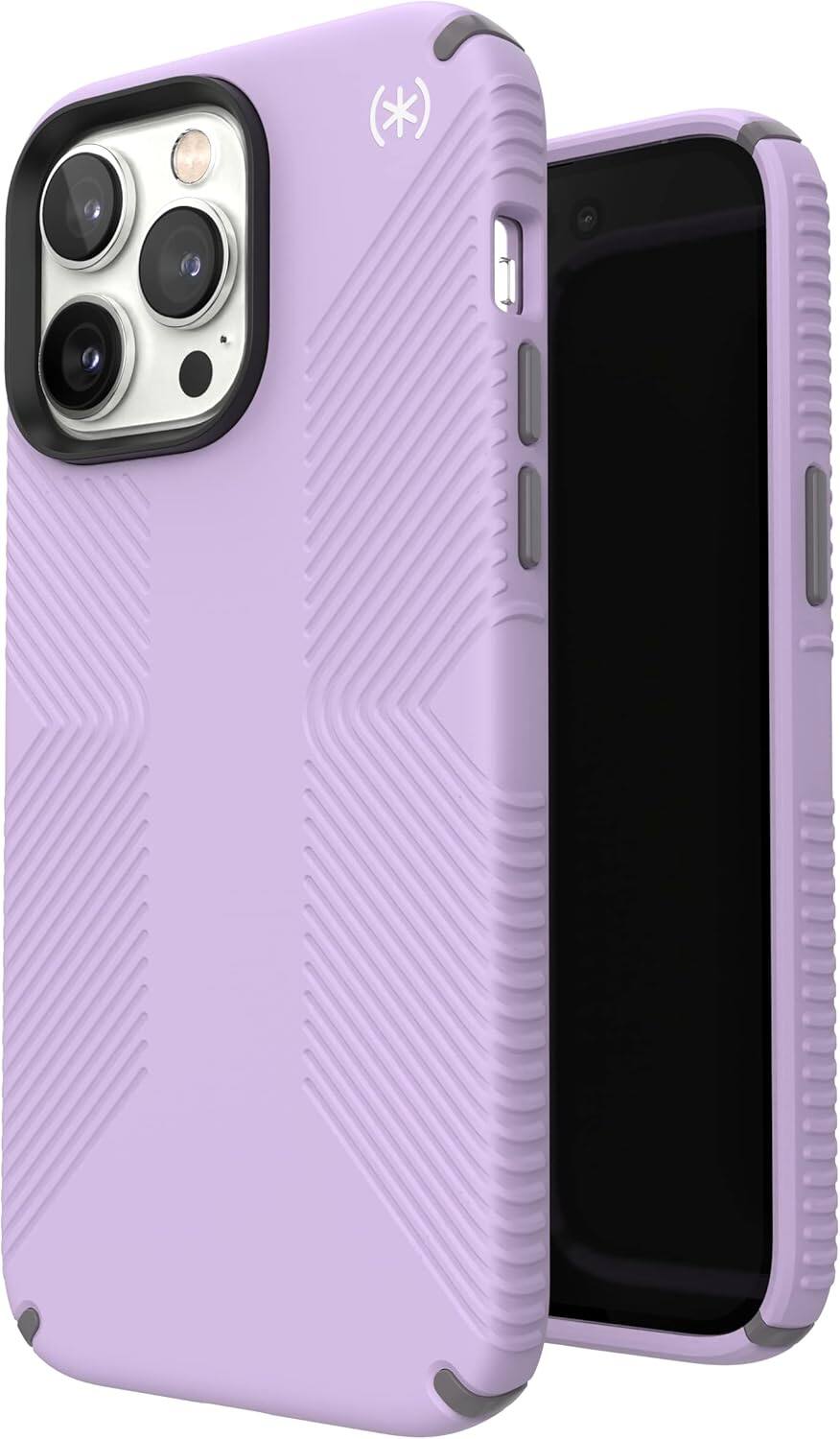 Angle. Speck - Speck Presidio2 Grip Case  For Apple iPhone 14 Pro Max  - Spring Purple/Cloudy Grey - Spring Purple/Cloudy Grey.
