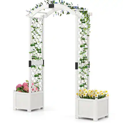 Front. Gymax - Gymax Garden Arbor w/ Planter Wooden Planter Arch w/ Trellis White - White.