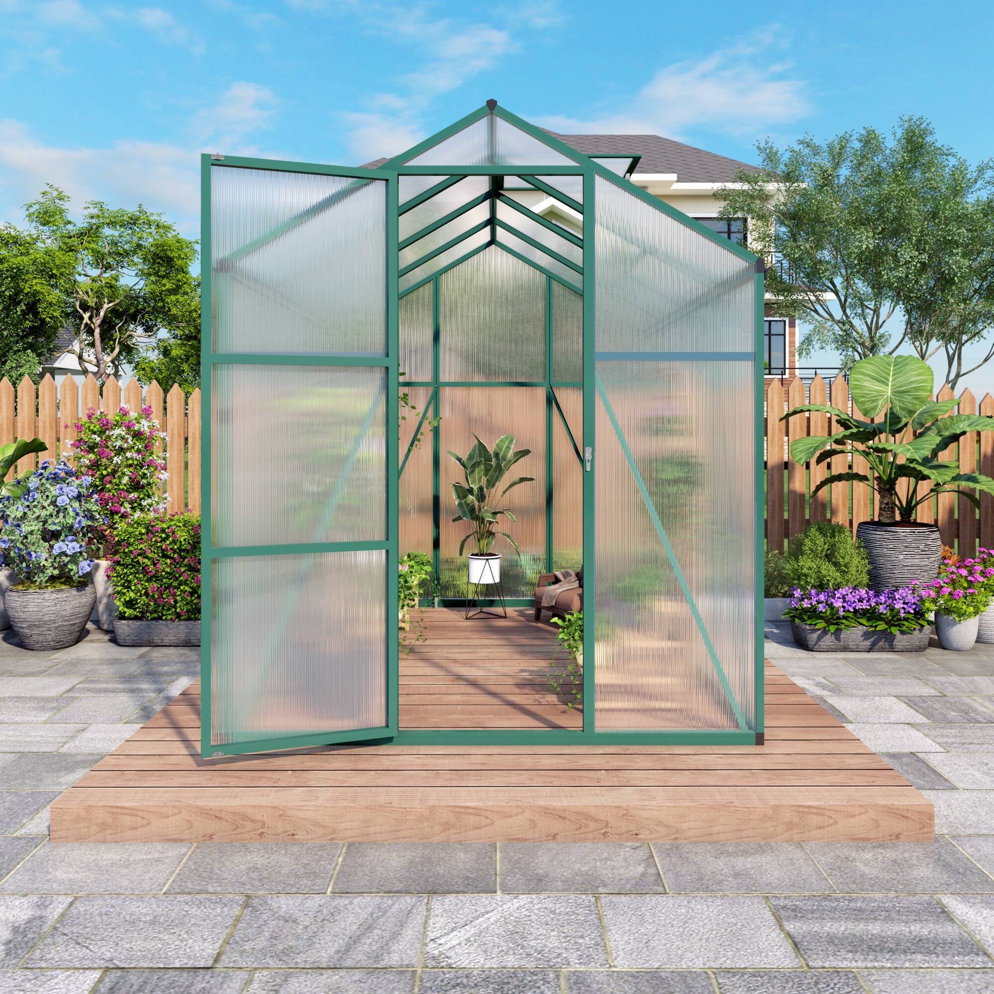 Angle. Mondawe - 6x8 FT Polycarbonate Greenhouse with Raised Base and Anchor Aluminum, Gain Height Windproof Aluminum - Green.