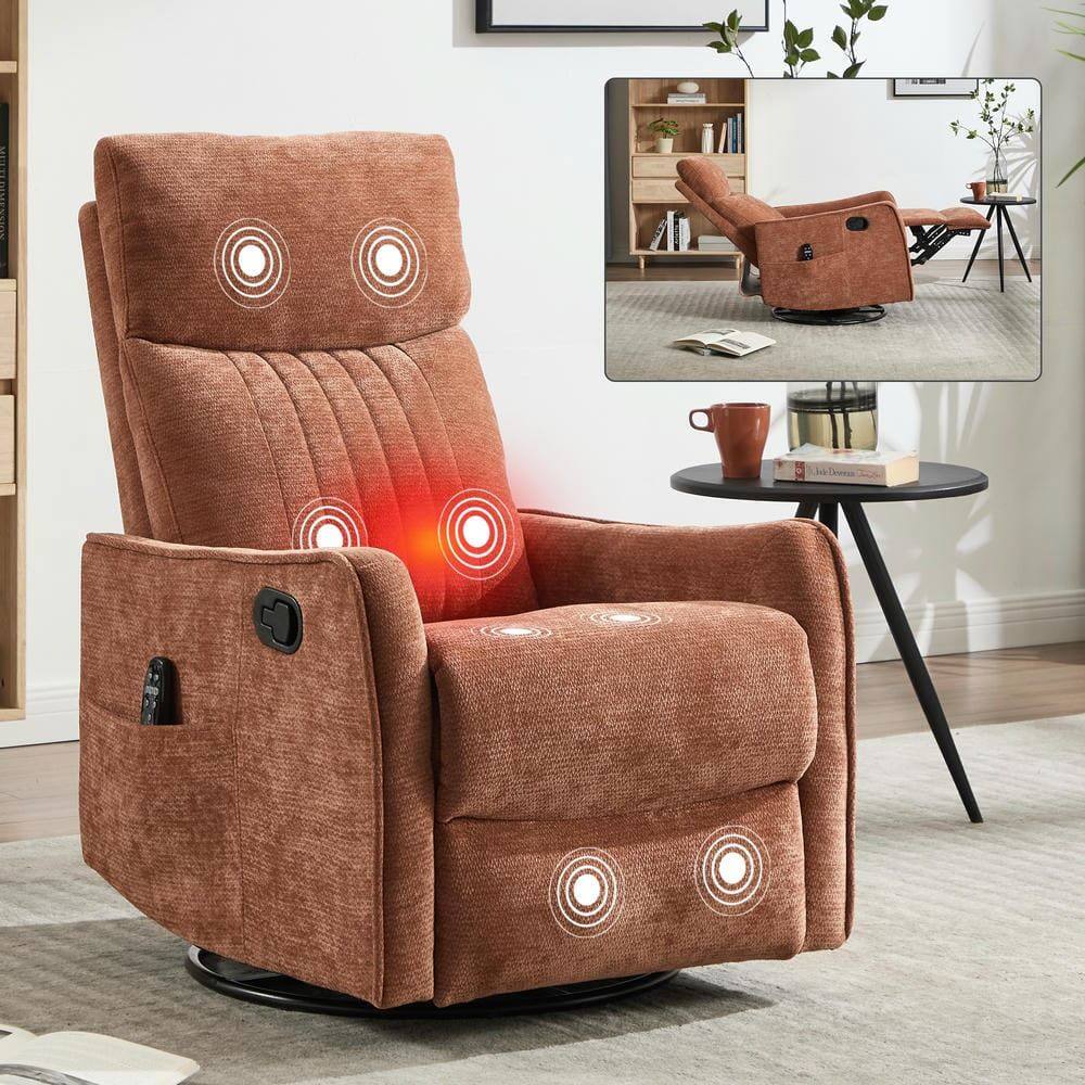 Alt View 6. Kadyn - Heat Massage Recliner Chair, 8 Vibration Modes & Lumbar Heat, Rocker Swivel, Manual Control, Orange - Orange.