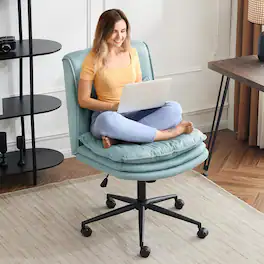 Winado - High Back Cross Legged Chair Armless with Wheels Adjustable Comfy Padded Seat Task Swivel Makeup Computer Vanity Chair - Blue-microfiber